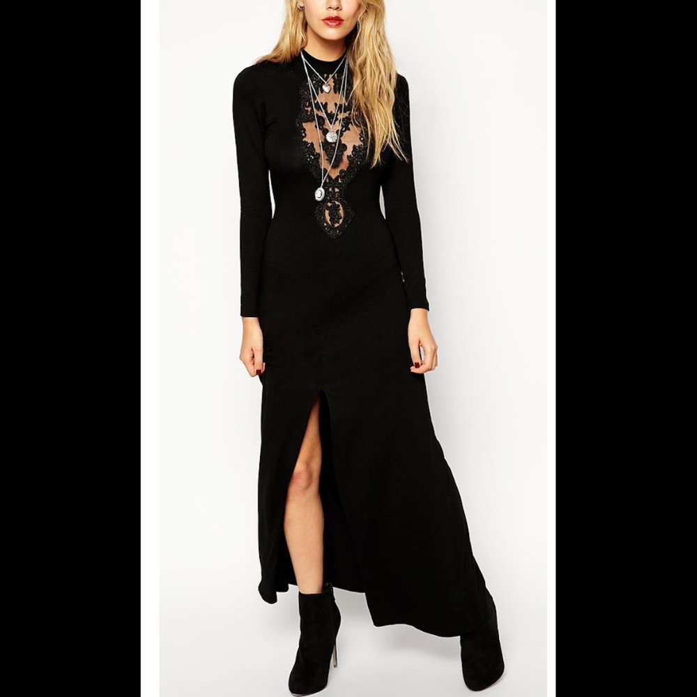 Maxi black dress with lace detail free